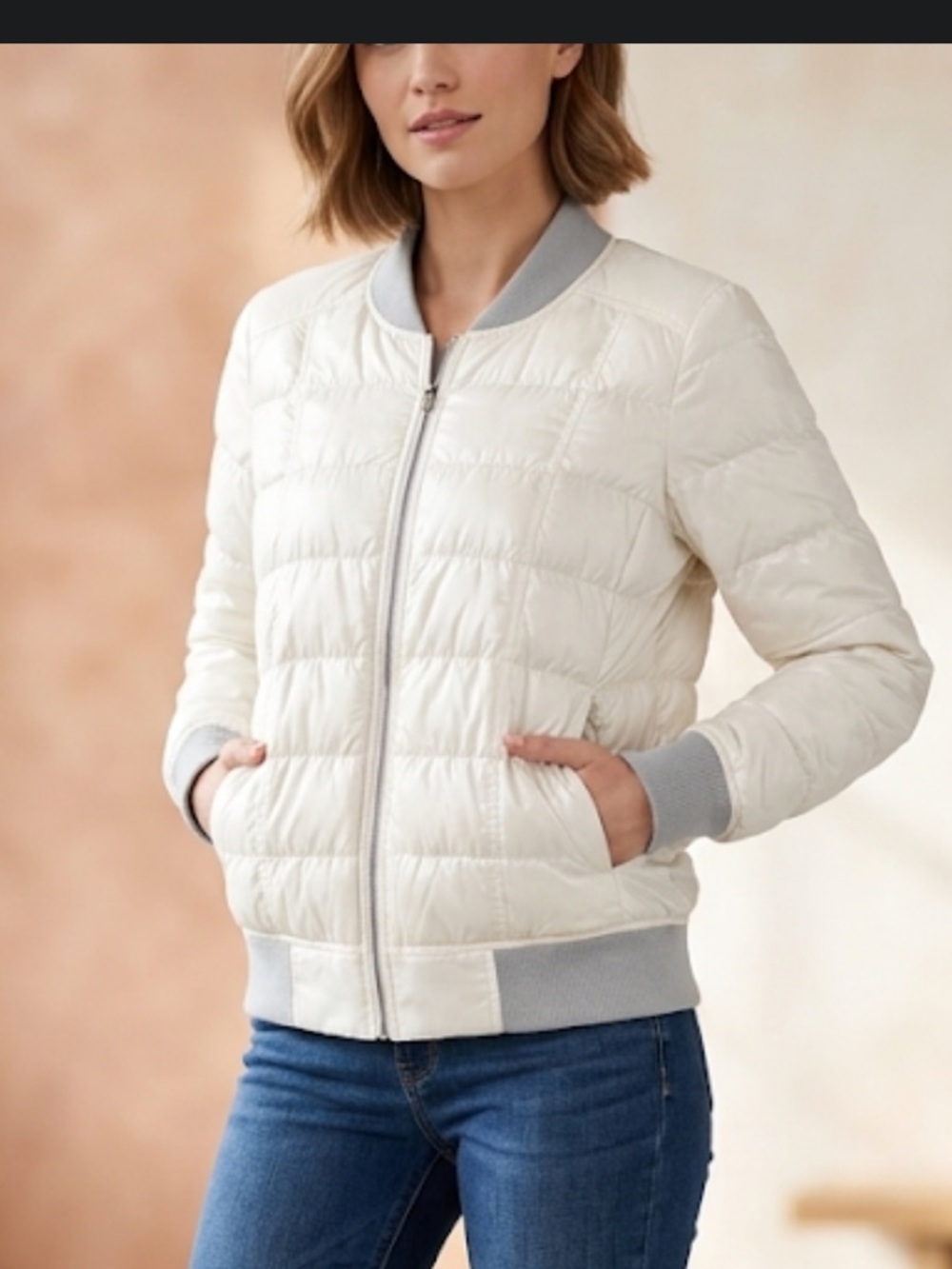 Athleta white goose down lightweight puffer jacket womans size large